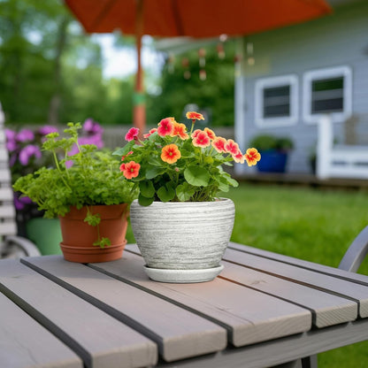 6 Inch Plant Pot - Ceramic Pots for Plants with Drainage Hole and Saucer, Round Succulent Planter Indoor Outdoor, Modern Flower Pot for Snake Plants, Home Decor, Gifts for Plant Lover, Blue