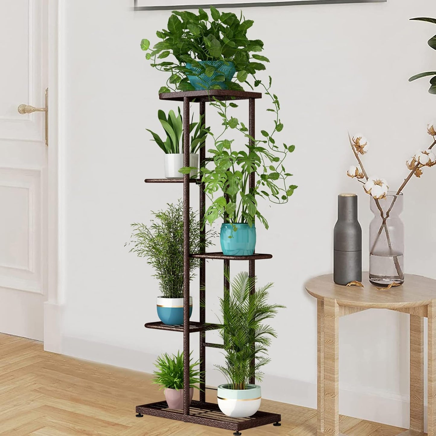 LINZINAR Plant Stand Indoor Outdoor Corner 4 Tier Metal Plant Shelf Patio Plant Rack for Garden Corner Balcony Living Room