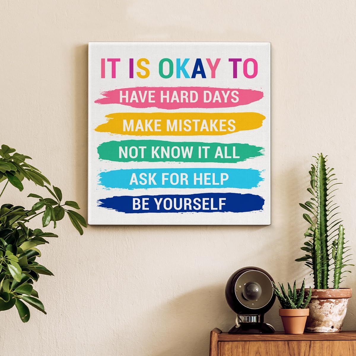 Inspirational Farmhouse Canvas Print Wall Art Decor One Small Positive Thought in the Morning Can Change Your Whole Day Sign Painting Plaque Rustic Home Decoration (8 X 8 Inches, Framed)