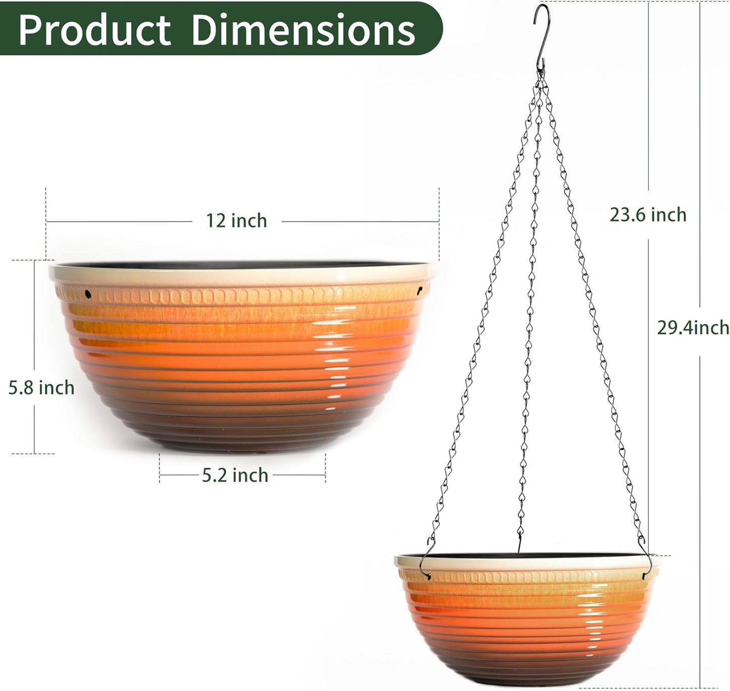 Vanslogreen 2 Pack Hanging Planters for Indoor Outdoor Plants, 10 Inch Hanging Planter with Drainage Hole & Plug Glazed Hanging Baskets Flower Pots for Garden Home (Blue)