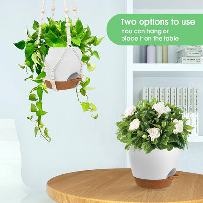 Vanslogreen Hanging Planters for Indoor Outdoor Plants, 2 Pack Self Watering Hanging Pot with Drainage Holes & Removable Tray (Black, 8'')