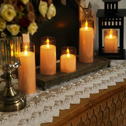 Homemory Gray Flickering Flameless Candles, Battery Operated Acrylic LED Pillar Candles with Remote Control and Timer, Halloween Decor, Set of 5