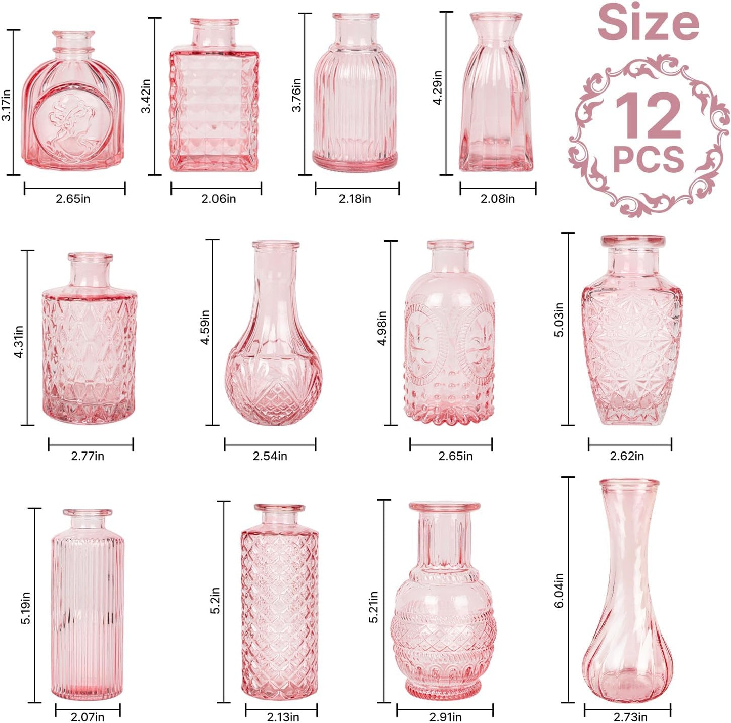 Clear Glass Bud Vase Set of 12 Pcs,Small Bud Vases in Bulk,Glass Crystal Flower Vases Table Centerpieces for Party Event Wedding Decor Baby Shower Decorations (Clear, 12 Pcs)