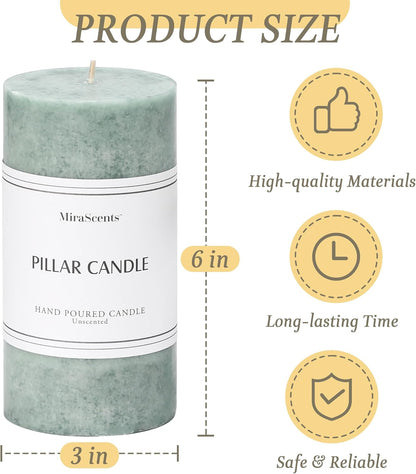 3x4 inch Green Pillar Candles Set of 3, Unscented Pillar Candle, Dripless and Smokeless Large Candles, Candle for Home Decor, Dinner Table,Weddings, Holidays