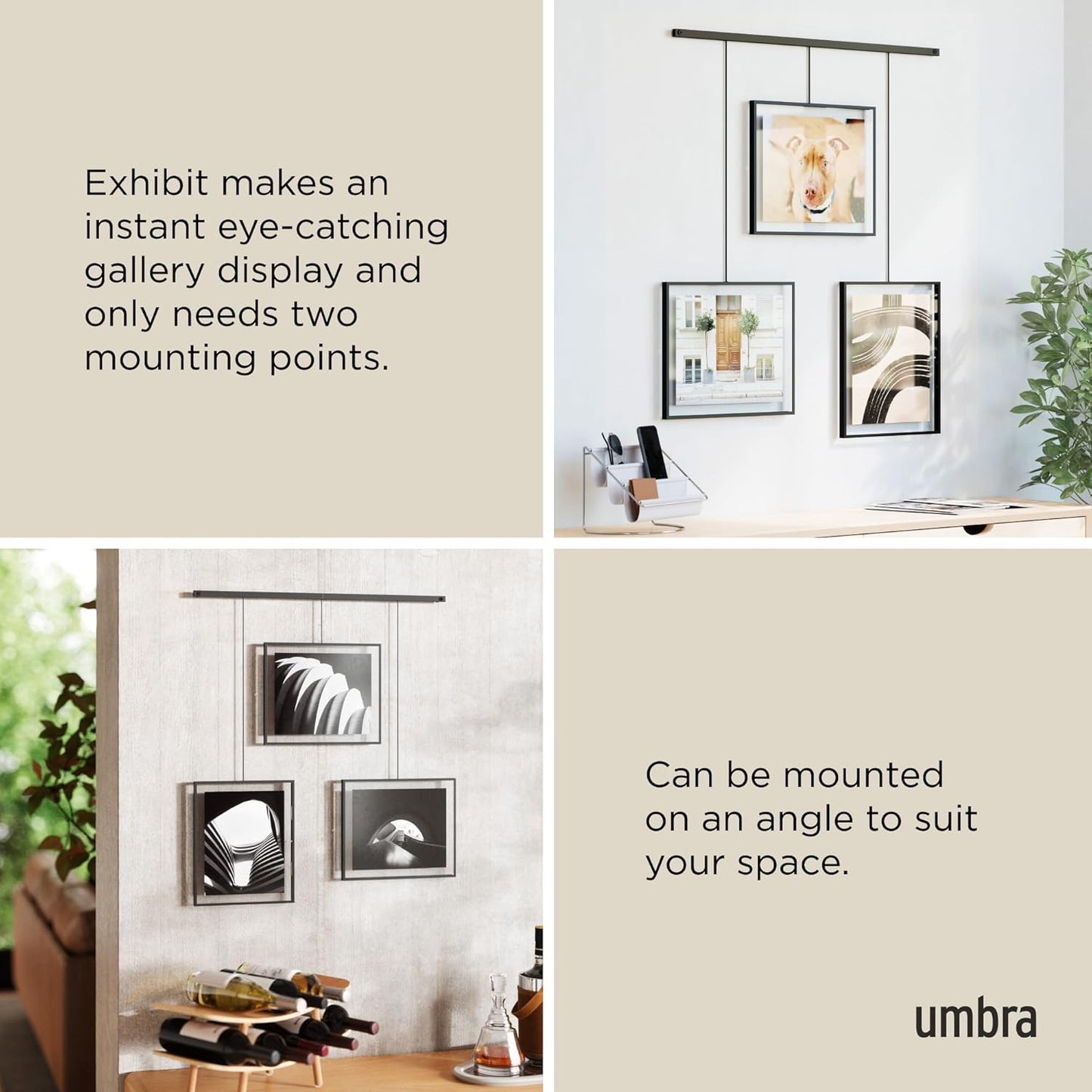 Umbra Exhibit Picture Frame Gallery Set, Adjustable Wall Collage Displays Nine Photos (Four 5x7" and Five 8x10"), Set of 9, Black
