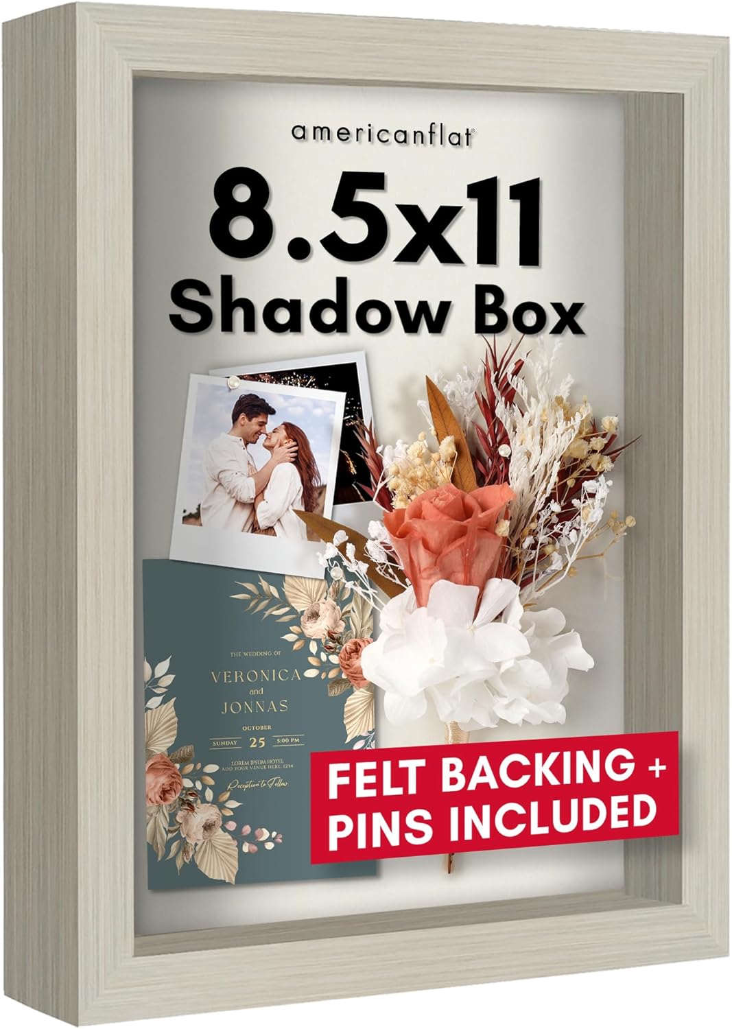 Americanflat 12x16 Shadow Box Frame with Polished Plexiglass - Silhouette Collection - Large Shadow Box Display Case for Tabletop and Wall Display - Black with Soft Felt Back