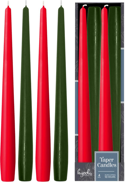 Hyoola Tall Taper Candles - 10 Inch Metallic Gold Unscented Dripless Taper Candles - 8 Hour Burn Time - 4 Pack
