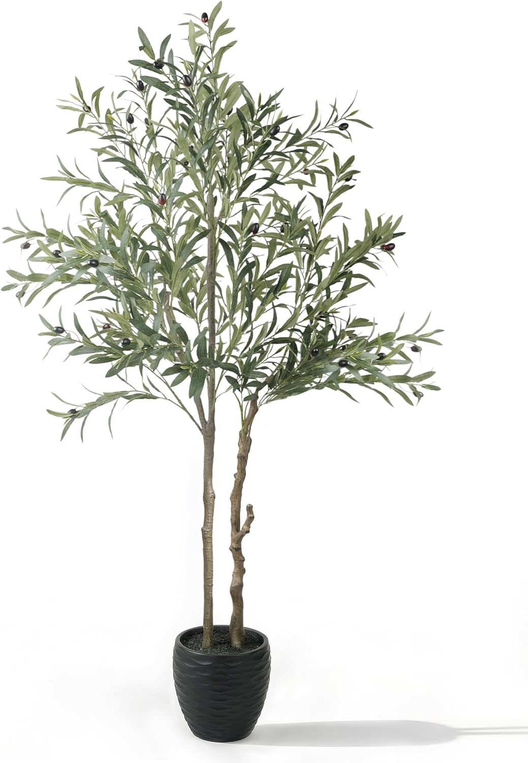 KOL 5.2ft Artificial Olive Tree Indoor, Tall Faux Olive Trees, Fake Olive Tree Floor Plant for Home Office Living Room Decor with Matte Black Pot