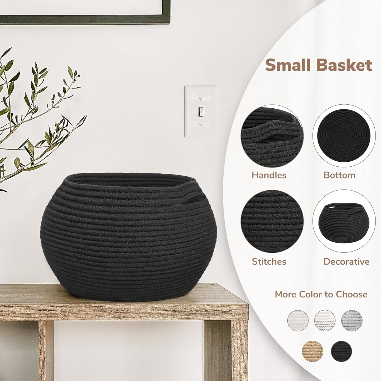 Goodpick Wicker Storage Basket for Living Room, Small Round Woven Basket for Toys, Towel, Bedroom, Children Corner Decoration Plant Baskets Indoor, Jute, 10"D x 8.3"H