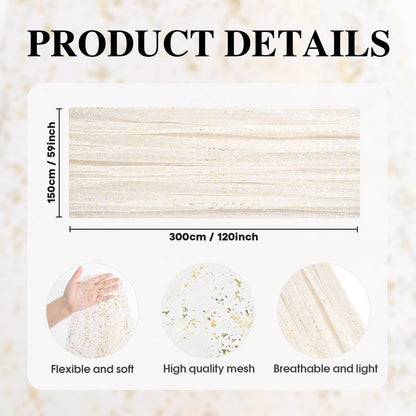 Artoid Mode Beige Gold Gauze Table Runner 120 Inch 10FT, Glitter Metallic Foil Sheer Dining Wedding Anniversary Holiday Birthday Table Decor for Home Party