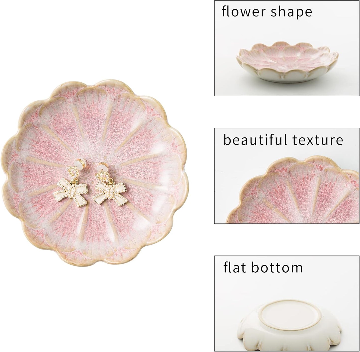 Jewelry Dish Tray, Ring Dish, Ceramic Trinket Tray, Key Bowl, Decorative Plate, for Friends Sisters Daughter Mother (Milky White)