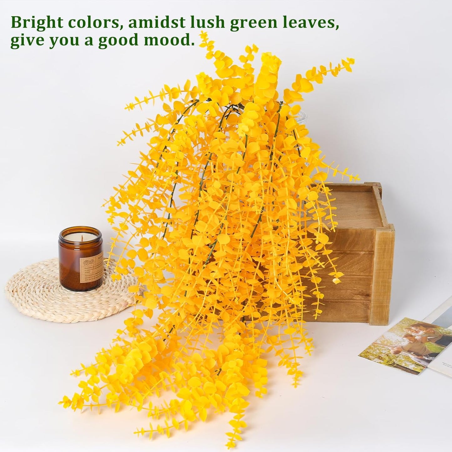 RECUTMS Artificial Hanging Plants Fake Hanging Plant Faux Eucalyptus Leaf Greenery Vine Outdoor UV Resistant Plastic Plants Home Garden Wedding Party Indoor Outdoor Decorations(White)