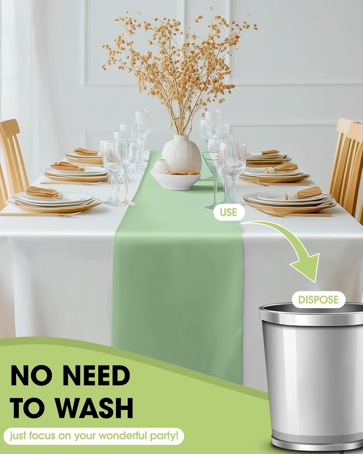 Pureegg Gold Plastic Table Runners - 10 Pack, 14'' x 108'', Water Resistant & Disposable Centerpiece Decorations for Table Cloth, Wedding, Birthday, Holiday, Baby Shower, Party, Home Decor