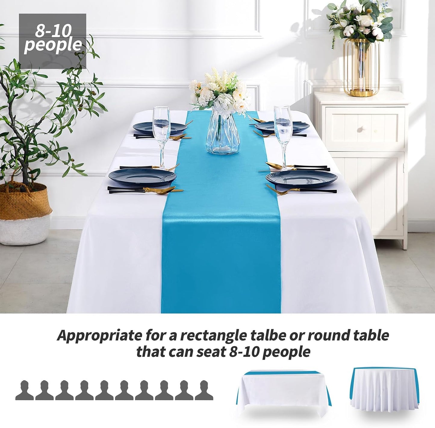 SiinvdaBZX 4 Pcs Royal Blue Satin Table Runner 12 x 108 inches Long, Bright Smooth Satin Wedding Table Runner Decorations for Birthday Parties, Buffet, Banquets, Graduations, Engagements
