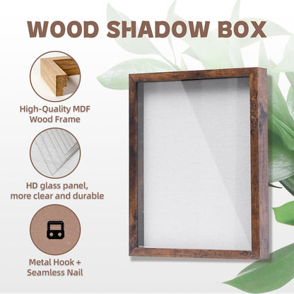 Muzilife 8x8 Shadow Box Picture Frame with Linen Board - Deep Wood & Glass Display Case Ready to Hang Memory Box Baby Sports Memorabilia, Pins, Awards, Medals, Wedding, Tickets and Photos (Black)