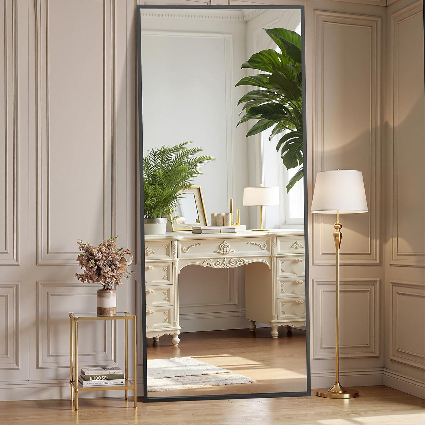 OLIXIS Black Arched Full Length Mirror 60"x16" for Bedroom, Full Body Mirror with Stand, Hanging or Leaning for Wall, Aluminum Alloy Thin Frame Floor Standing for Living Room