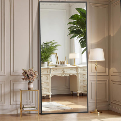 OLIXIS Black Arched Full Length Mirror 60"x16" for Bedroom, Full Body Mirror with Stand, Hanging or Leaning for Wall, Aluminum Alloy Thin Frame Floor Standing for Living Room