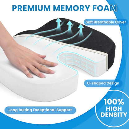 TushGuard Seat Cushion - Memory Foam Cushion for Office Chair, Car Seat, Airplane, Bleacher - Sciatica & Hip & Coccyx Pain Relief Desk Chair Cushion for Long Sitting Office Workers, Car Drivers
