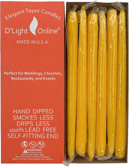 D'light Online White Taper Candles, 10 Inch Premium Quality Candles Hand-Dipped Tapered Candles, Dripless, Smokeless and Unwrapped Bulk Pack for Events - Set of 12 (10 Inch, White)