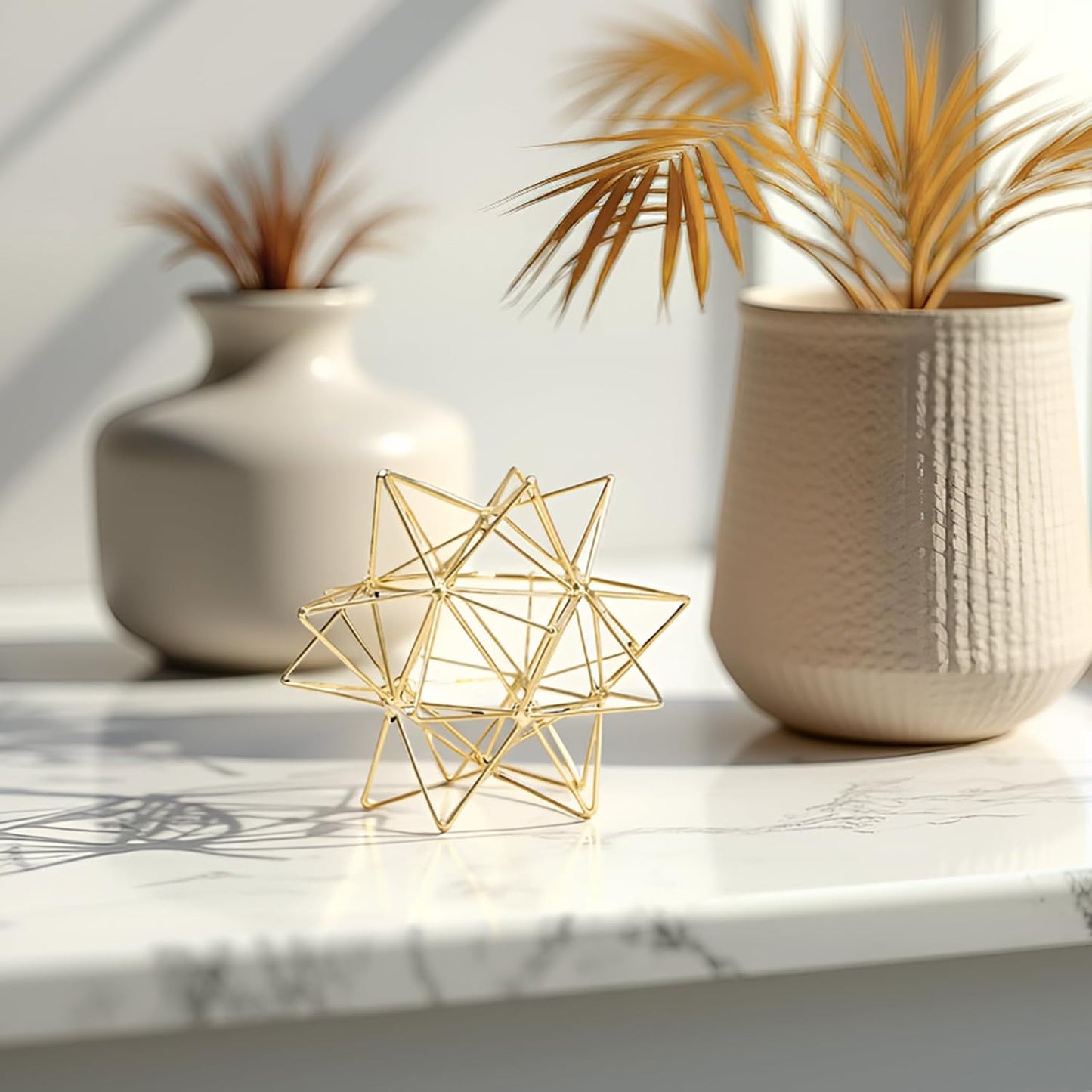 5.5" Gold Metal Geometric Sculpture, Modern Square Decorative Sphere, Small Tabletop Decoration Ball for Home Office Table Shelf Living Room Bedroom Desk Decor