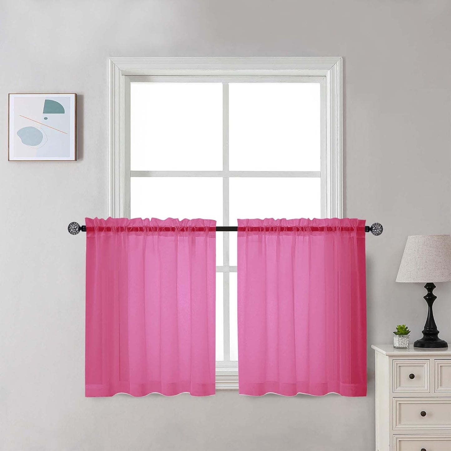Chyhomenyc Sheer White Valances for Windows 2 Pack, Small Window Curtains for Living Room Bathroom Cafe Laundry Basement, Modern Top Dual Rod Pocket Voile Curtain, 42W x 14L inches, White - Colors A
