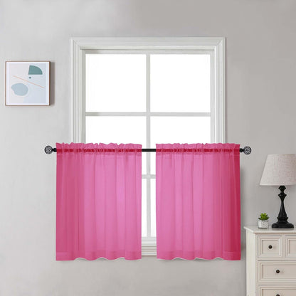 Chyhomenyc Sheer White Valances for Windows 2 Pack, Small Window Curtains for Living Room Bathroom Cafe Laundry Basement, Modern Top Dual Rod Pocket Voile Curtain, 42W x 14L inches, White - Colors A