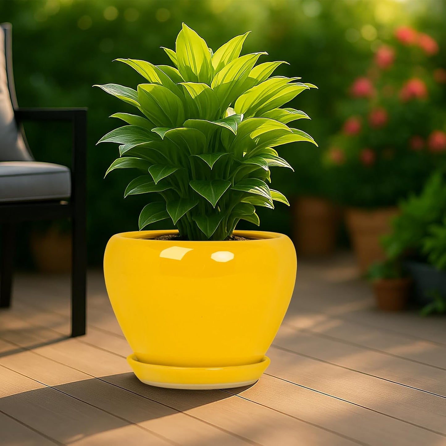 Deep Dream 6 Inch Plant Pots- Ceramic Planter Pot with Drainage Hole and Saucer, Round Flower Pot for Indoor Outdoor Succulent, Snake Plants and Cactus, Blue