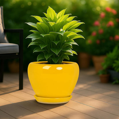 Deep Dream 6 Inch Plant Pots- Ceramic Planter Pot with Drainage Hole and Saucer, Round Flower Pot for Indoor Outdoor Succulent, Snake Plants and Cactus, Blue