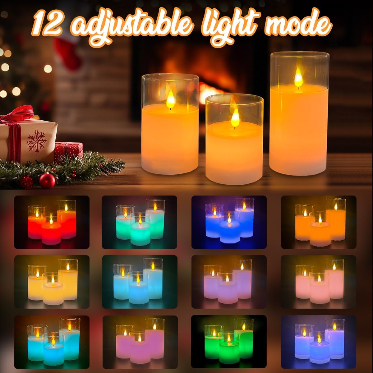 Rechargeable Flameless Glass Pillar Candles–Gifts for Women,–Set of 3, Realistic Flickering LED Light,Remote & Timer, Ideal for Living Room, Bedroom & Festival Wedding Home Party Decor
