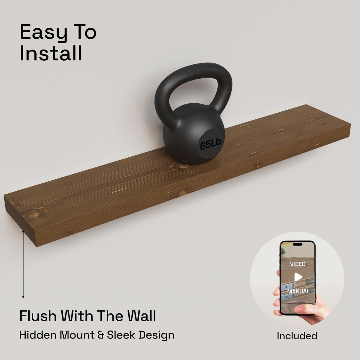 BAOBAB WORKSHOP Wood Floating Shelves for Wall Mounted, 16 inch Walnut Floating Shelf for Bathroom, Solid Wooden Wall Shelves for Kitchen Bedroom Farmhouse, Walnut Finish, 16 x 6.7, Set of 2