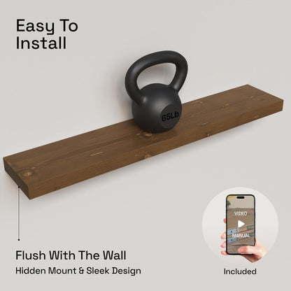 BAOBAB WORKSHOP Wood Floating Shelves for Wall Mounted, 16 inch Walnut Floating Shelf for Bathroom, Solid Wooden Wall Shelves for Kitchen Bedroom Farmhouse, Walnut Finish, 16 x 6.7, Set of 2