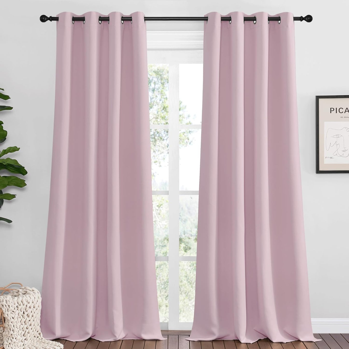 NICETOWN Halloween Pitch Black Solid Thermal Insulated Grommet Blackout Curtains/Drapes for Bedroom Window (2 Panels, 42 inches Wide by 63 inches Long, Black) - Colors B
