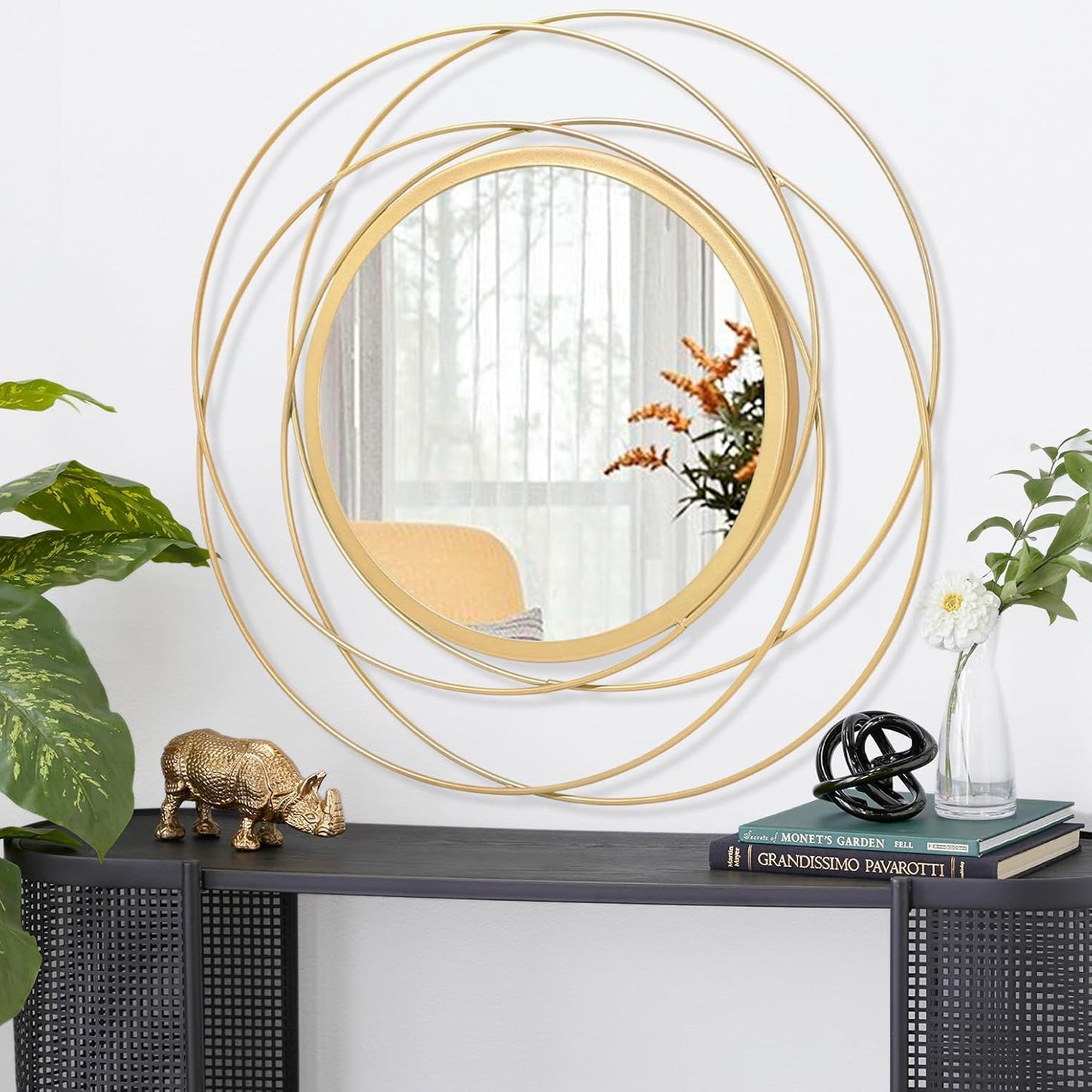 Gold Sunburst Mirrors for Wall Decorative Metal Round Art Mirrors Large Wall Decor Hanging Mirror for Bathroom Bedroom Living Room Vanity Entryway 16"