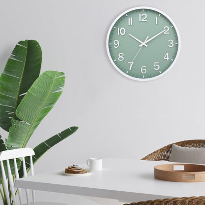 Wall Clocks Battery Operated 8 inch Modern Wall Clock,Silent Non Ticking Wall Clock for Living Room Bedroom Kitchen Office Classroom Decor (Green White)