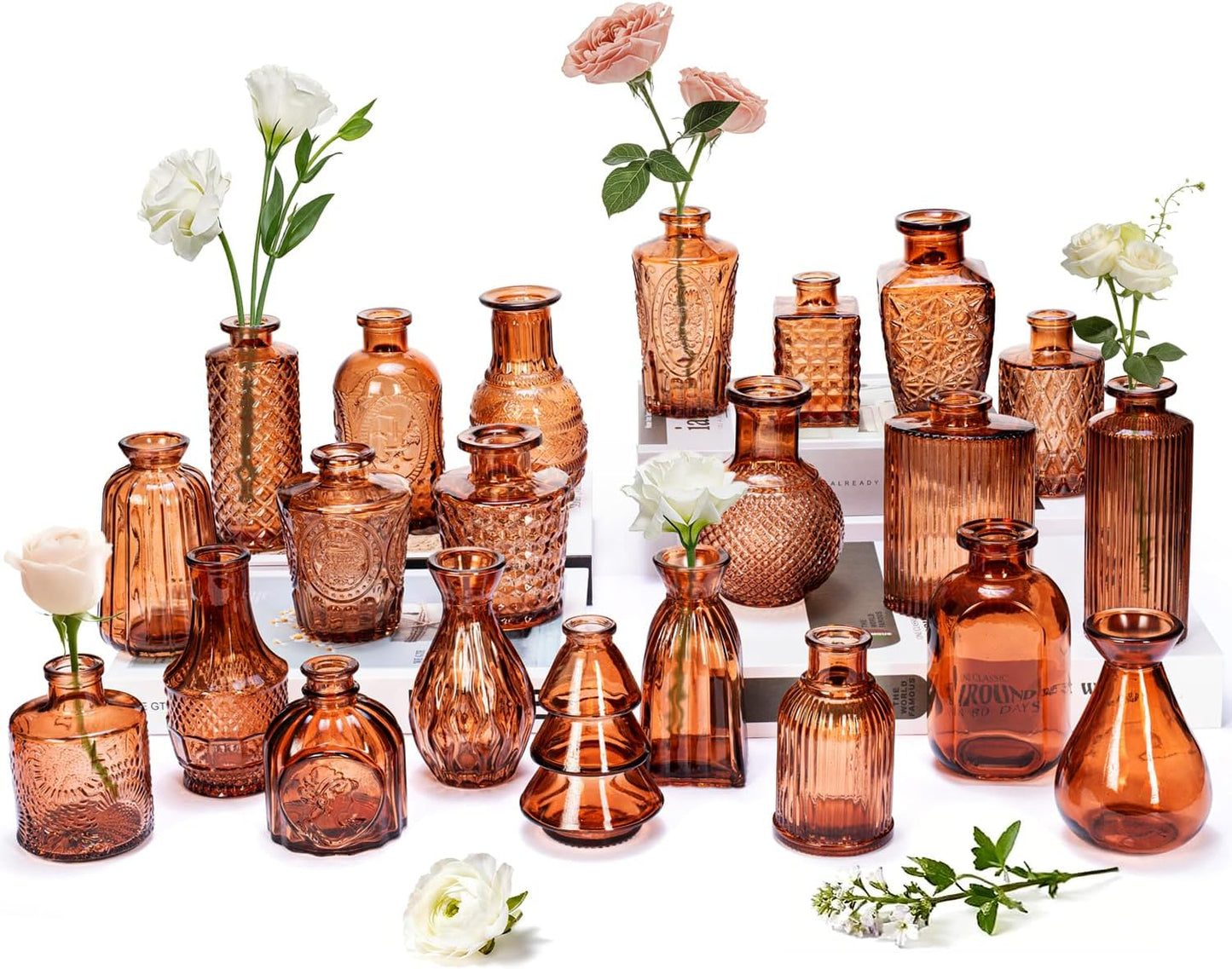 Clear Glass Bud Vase Set of 12 Pcs,Small Bud Vases in Bulk,Glass Crystal Flower Vases Table Centerpieces for Party Event Wedding Decor Baby Shower Decorations (Clear, 12 Pcs)