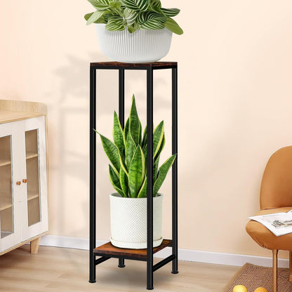 Plant Stand Indoor, Tall Plant stands for Indoor Outdoor Plants, 2 Tier Heavy Duty Plant Shelf 31" Metal Pedestal Stand Modern Corner Flower Stand for Patio, Living Room, Balcony