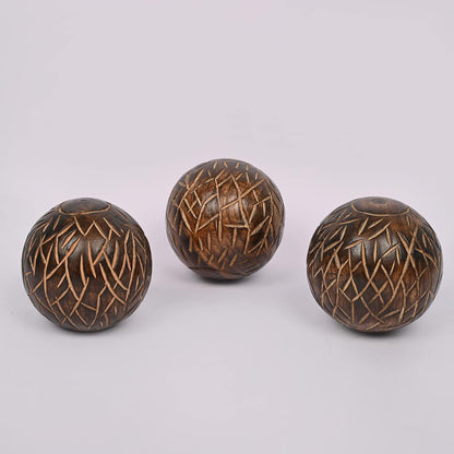 Samhita Decorative Mango Wood Round Balls Set of 3 for Home Decor Modern Decorative Balls for Living Room, Bedroom, Kitchen, Bathroom, Office.