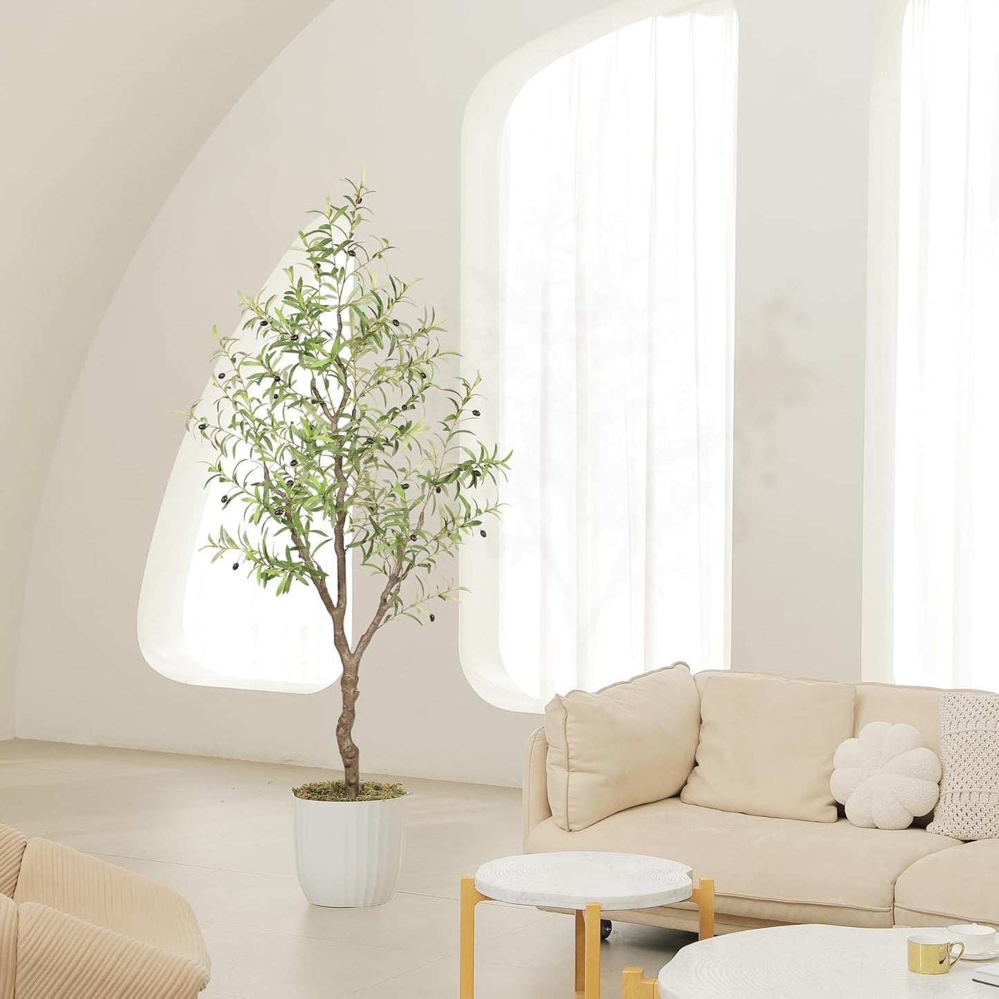 LYERSE Olive Trees Artificial Indoor - Faux Olive Tree 6ft - Fake Olive Tree with Olive Branches and Lifelike Fruits - Artificial Olive Tree for Modern Home Office House Living Room Decor Indoor