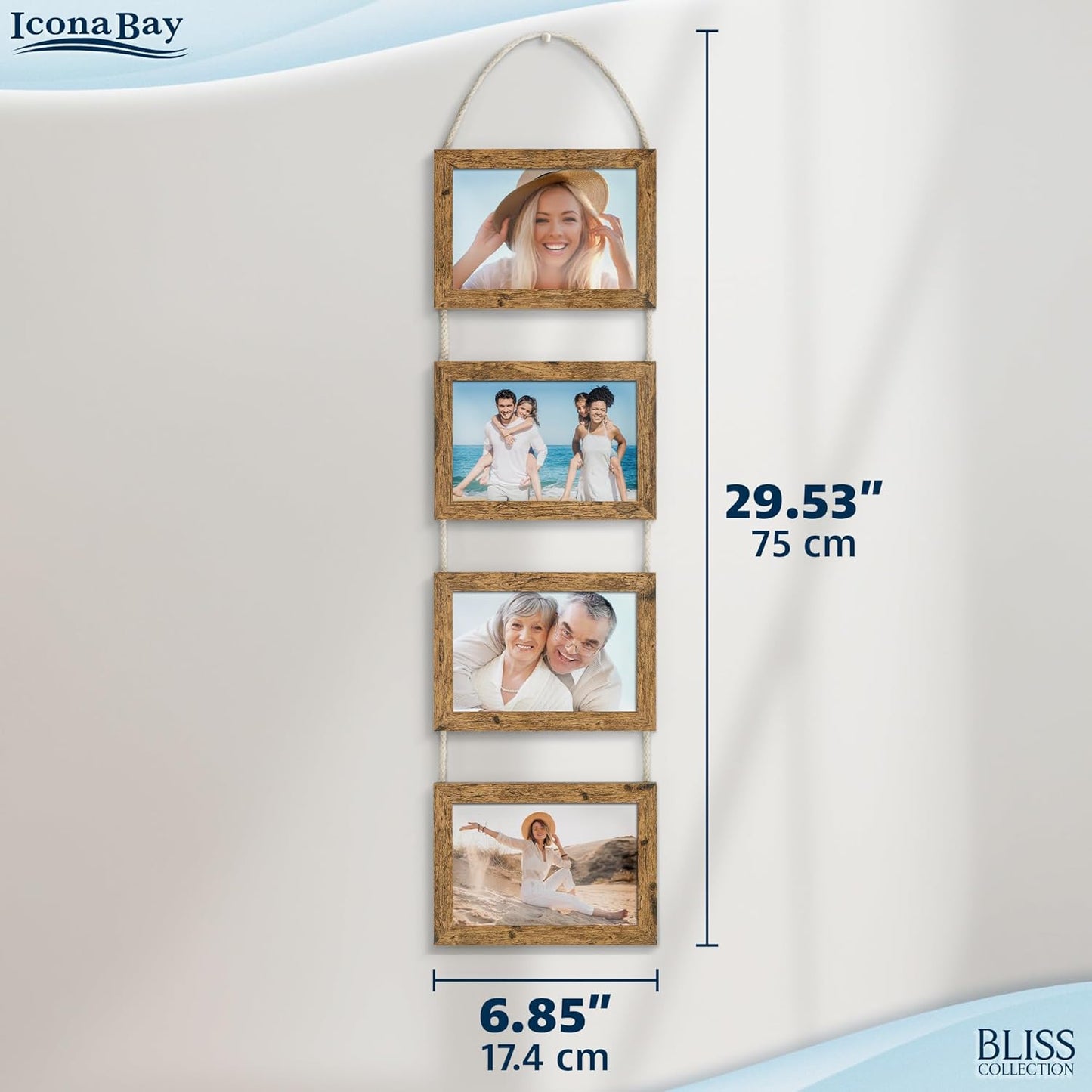Icona Bay - 4x6 Wall Hanging Picture Frames Collage with 8 Openings - Distressed White, 2 Pack - Casual Style Engineered Wood Frames - Wall Mount Only - Bliss Collection