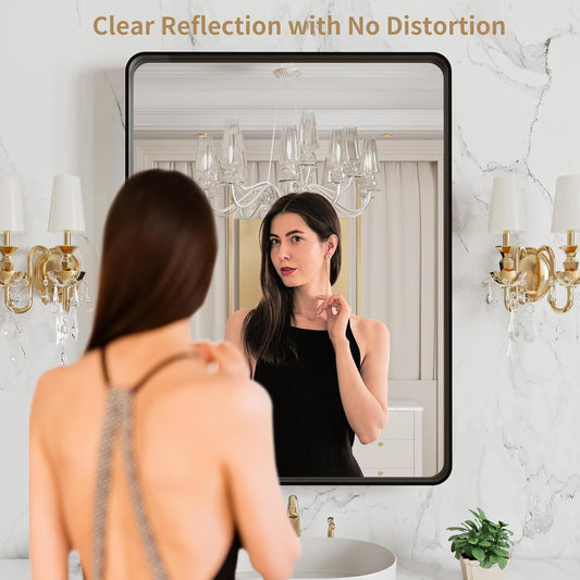 LOAAO Black Metal Framed Bathroom Mirror for Wall, 22X30 Inch Rounded Rectangle Mirror, Matte Black Bathroom Vanity Mirror Farmhouse, Anti-Rust, Hangs Horizontally or Vertically - Colors A
