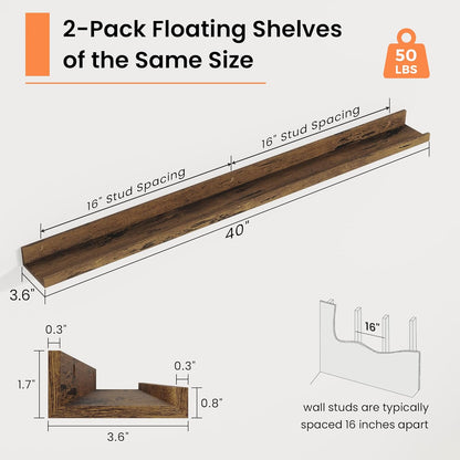 RICHFOCUS Picture Ledge Shelf, 24 inch Floating Shelves Set of 2, Wood Wall Shelves with Lip, Wall Decor Storage for Bedroom Living Room Bathroom Kitchen Nursery Photo Picture, Walnut