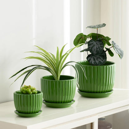 Ton Sin Pink Gold Ceramic Flower Pots, 4"+5"+6" Inch Small Glazed Succulent Planters with Drainage Hole,Modern Indoor Decorative Plant Pots Set of 3,Garden Pots with Saucer