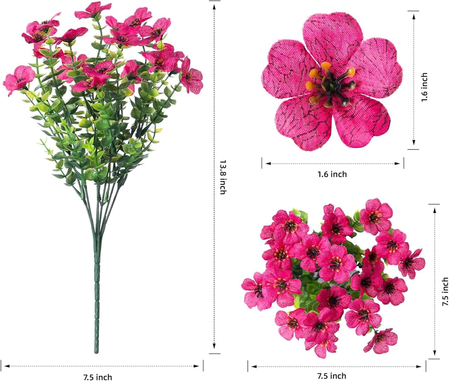 HyeFlora Artificial Flowers for Outdoor Indoor Garden Home Decoration, Faux Flower Daisy with Eucalyptus Leaves Fake Plants Greenery Boxwood Porch Patio, 12 Bundles (Mix Pink Red Purple Yellow)