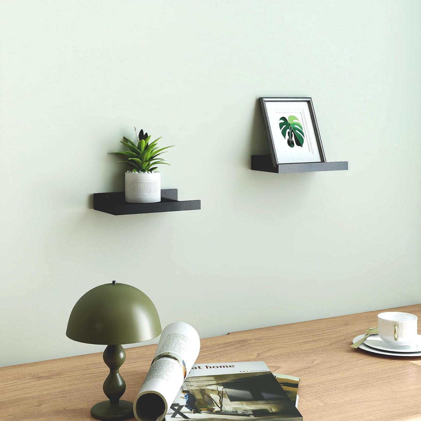 White Floating Shelves for Wall Decor, Wall Mounted Wood Storage Shelf for Bedroom, Living Room, Bathroom, Kitchen, Nursery, Display Picture Ledge Shelf with Lip Set of 2-14 Inches, White