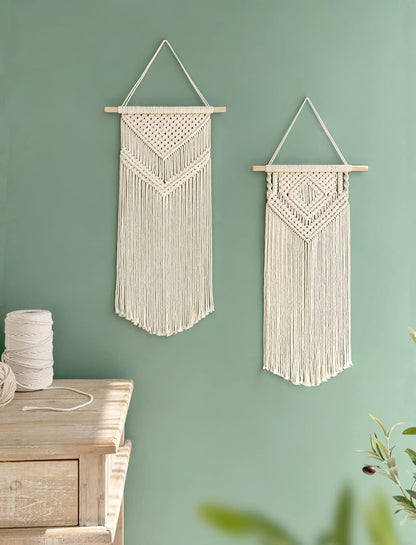 Dahey Small Macrame Wall Hanging 2 Pcs Woven Tapestry Wall Art Decor - Beautiful for Boho Home Bedroom Dorm College Classroom Decor, Apartment, Nursery, Party Decorations, 16.5" L x 10" W and 17.5"x 10"W