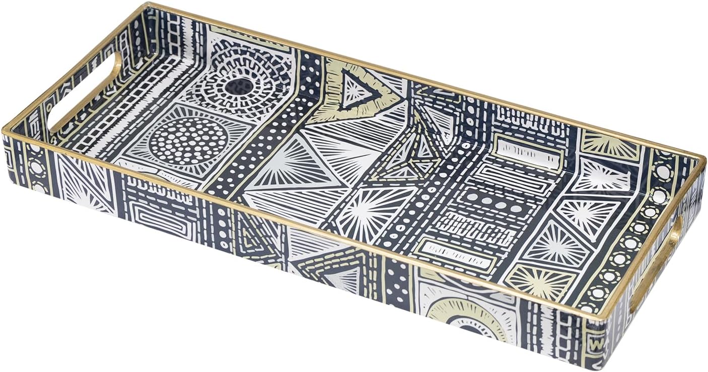 MAONAME White Decorative Tray, Plastic Serving Tray with Handles, Rectangular Moroccan Trays, Long Narrow Trays for Bathroom, Kitchen Counter, 13.8" X 6" X 1.57"