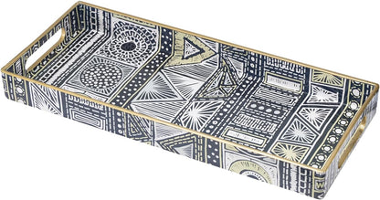 MAONAME White Decorative Tray, Plastic Serving Tray with Handles, Rectangular Moroccan Trays, Long Narrow Trays for Bathroom, Kitchen Counter, 13.8" X 6" X 1.57"