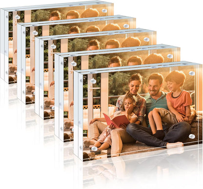 Egofine 4x6 Acrylic Frames 6 Pack, 20mm Thicker Frameless Clear Picture Frames, Double Sided Magnetic Picture Frames, Free Standing Desktop Display