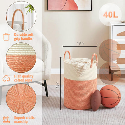 Artfeel Laundry Basket,Woven Cotton Rope Laundry Hamper,60L for Decor Storage of Dirty Clothes,Toys and Blankets in Bathroom,Baby Room and Living Room