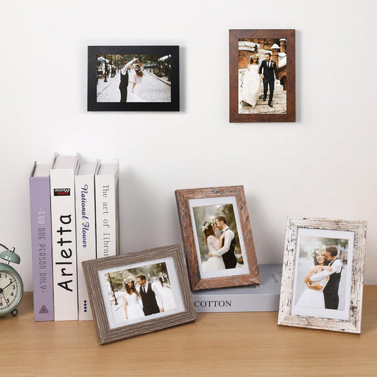 Fixwal 4x6 Picture Frames Set of 5, Vintage Multicolour Photo Frames with Tempered Glass, Decorative Art for Wall Hanging and Tabletop Placement, Display 3.5x5 with Mat or 4x6 Without Mat